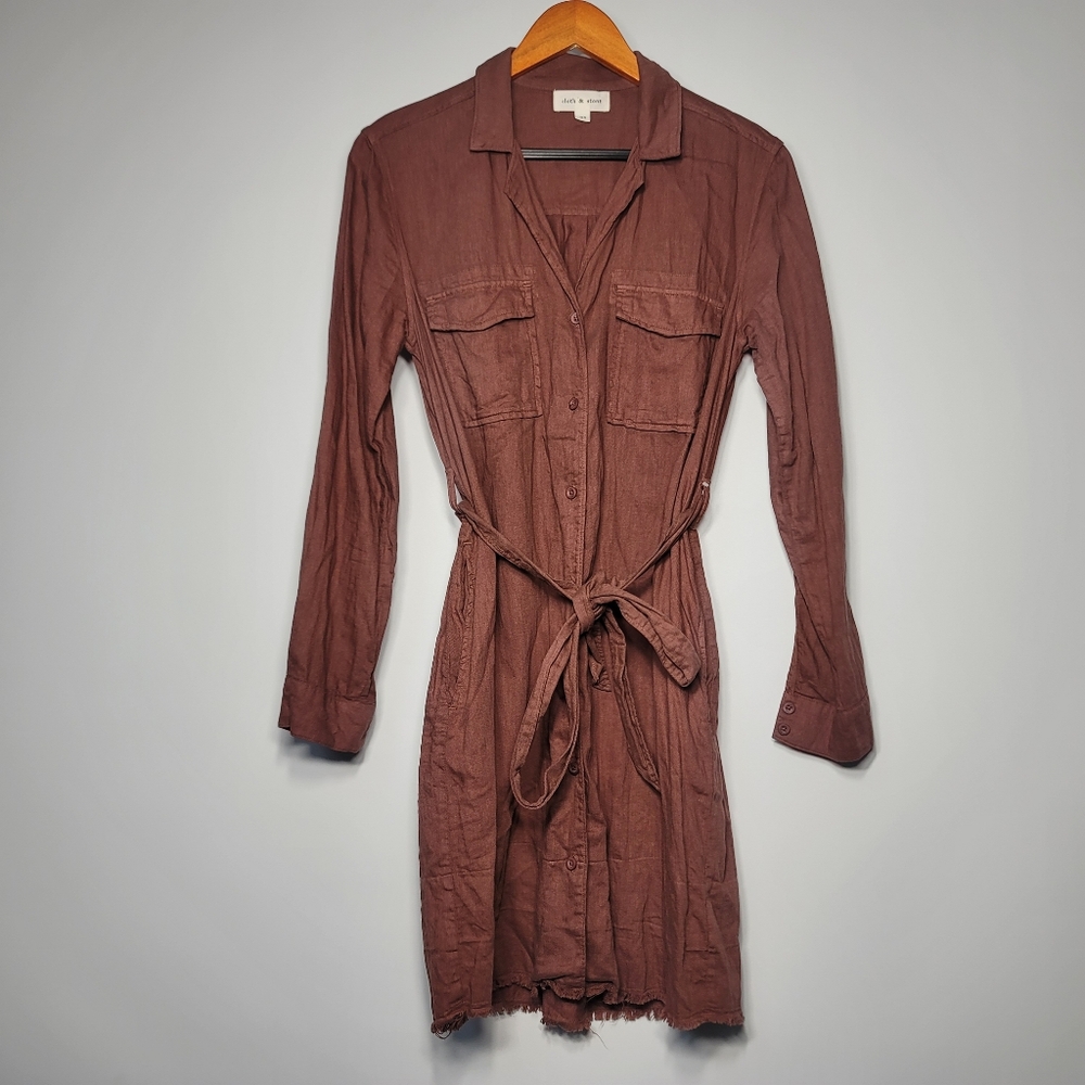 Anthropologie Cloth & Stone Shirt Dress Womens XS Linen Blend Raw Hem
